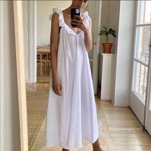 H&M White Ruffle-Trim Midi Dress